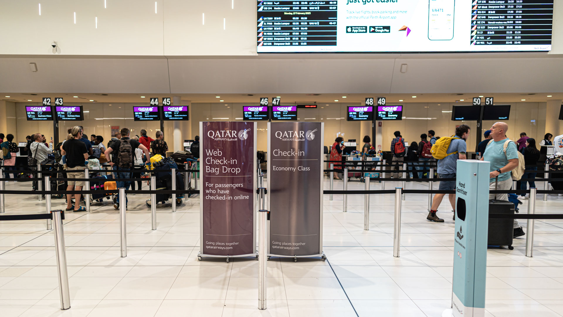 Qatar Airways Airbus A380 Economy check-in.