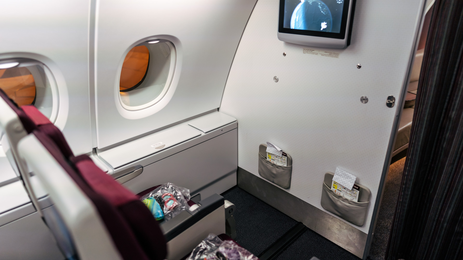 Qatar Airways Airbus A380 Economy bulkhead