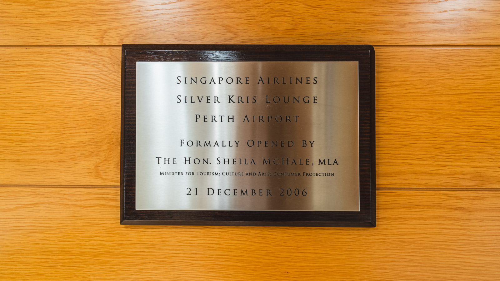 Singapore Airlines SilverKris Lounge Perth plaque