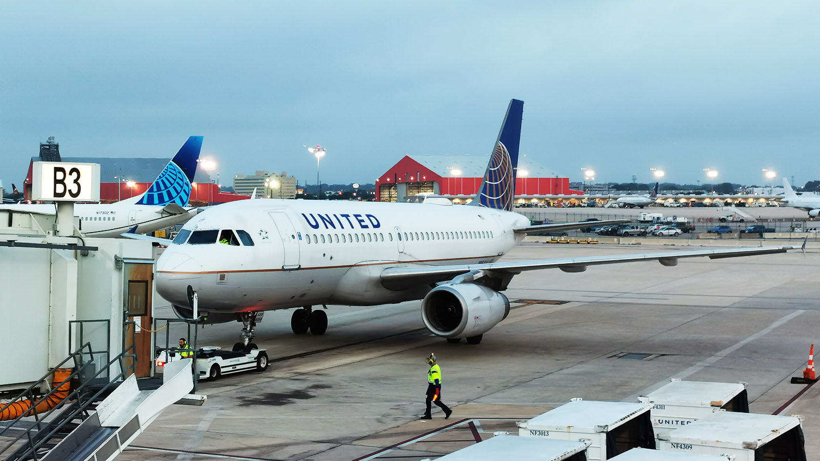 Airport view of United Airlines' Airbus A319 jet