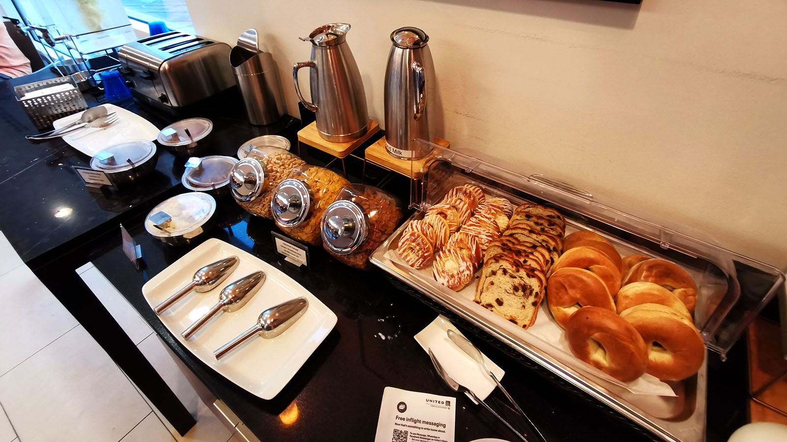 Breads and pastries in San Antonio United Club lounge