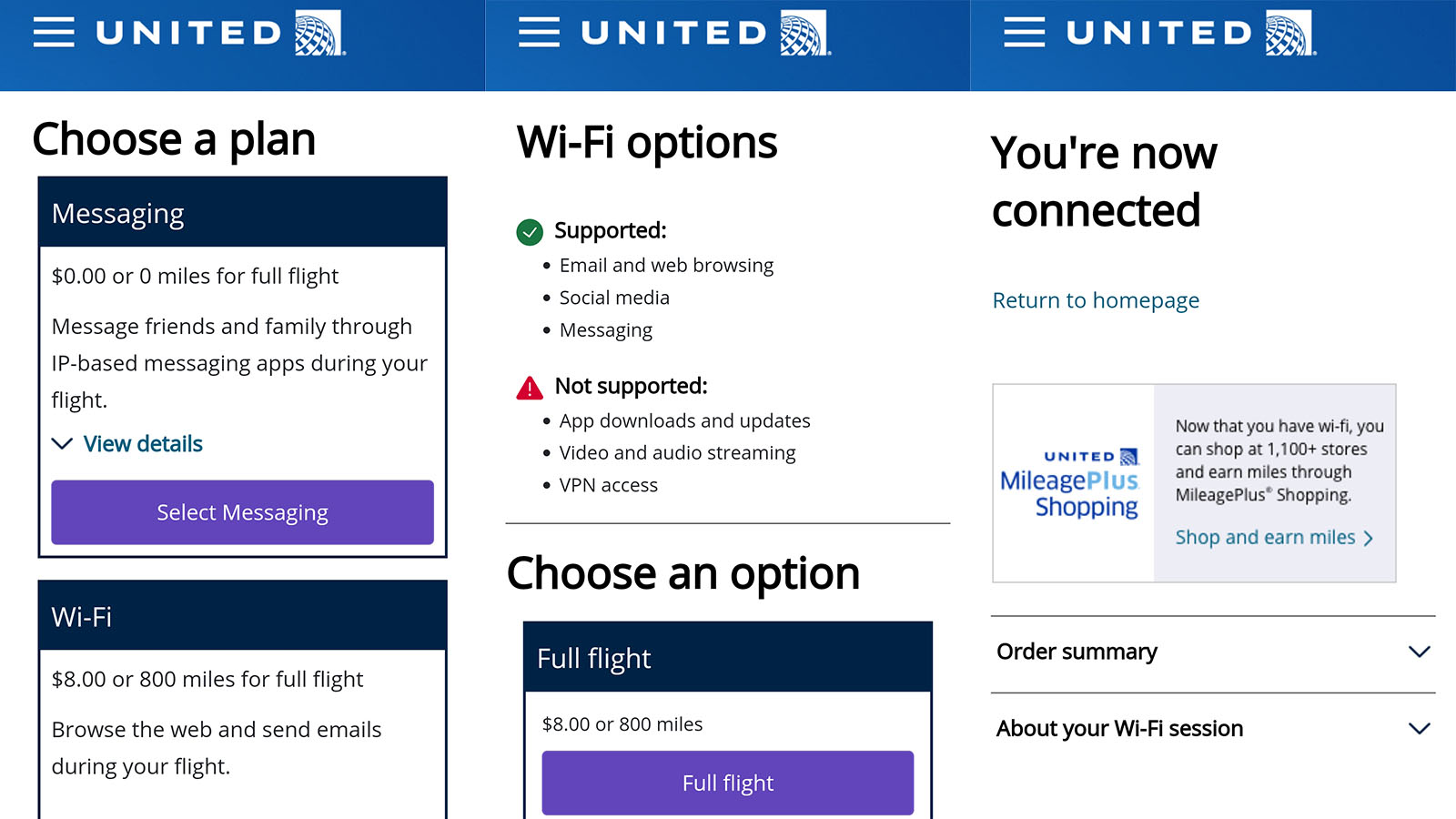 Inflight Internet on United's Airbus A319, pricing and connection plans