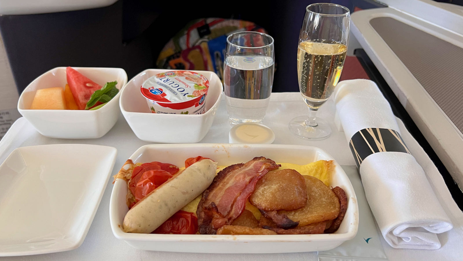 Champagne breakfast Cathay Pacific Business Class