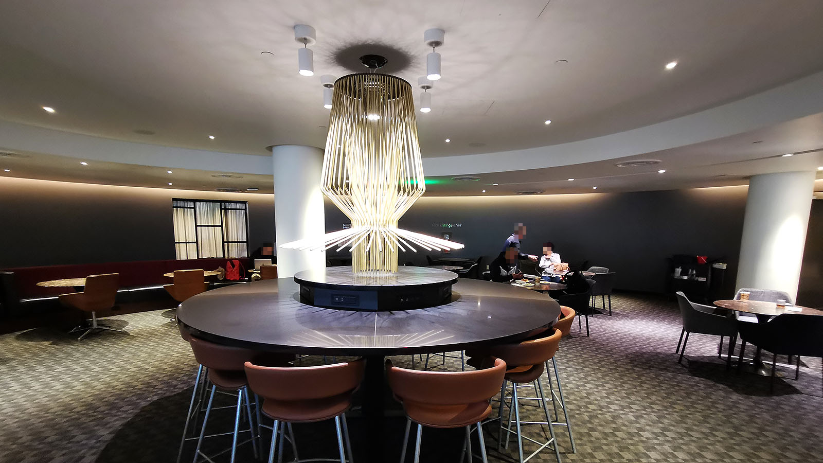 High-top seating in the Qantas International Business Lounge in Los Angeles