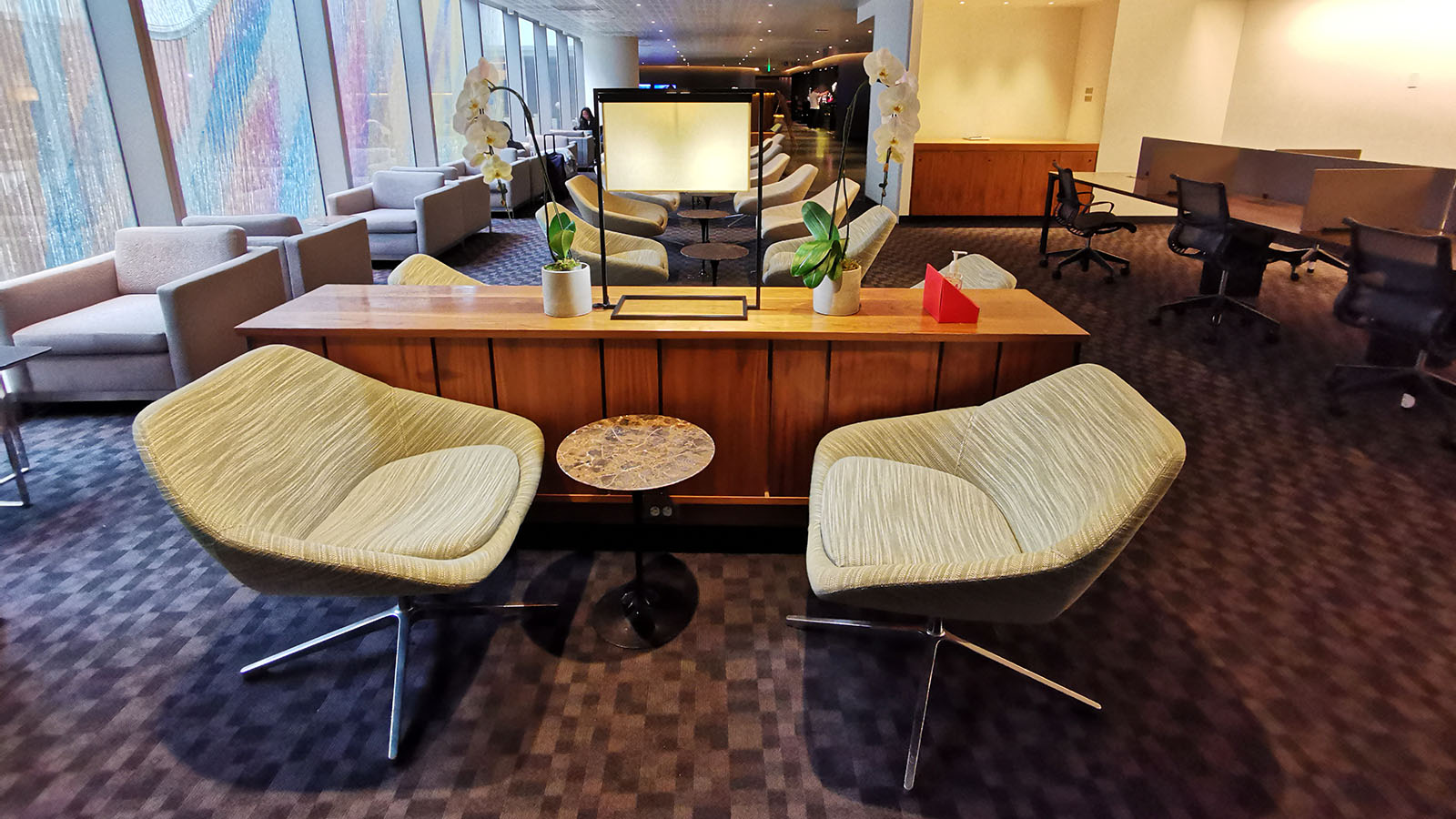 Seats in the Qantas International Business Lounge in Los Angeles