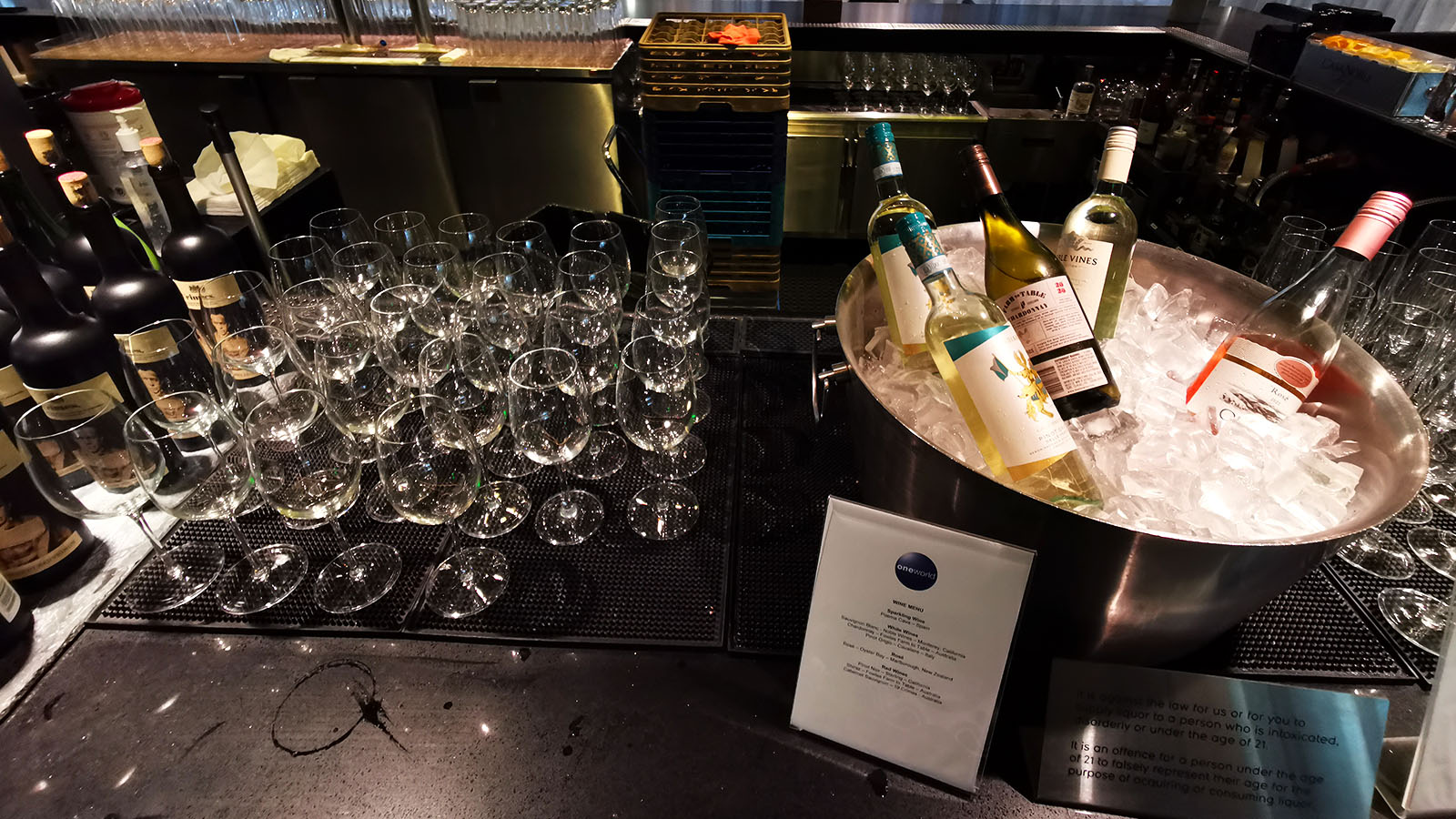 Bottles of wine in the Qantas International Business Lounge in Los Angeles