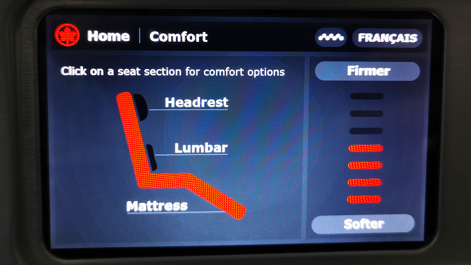 Make the seat firmer or softer in Air Canada Boeing 787 Signature Class