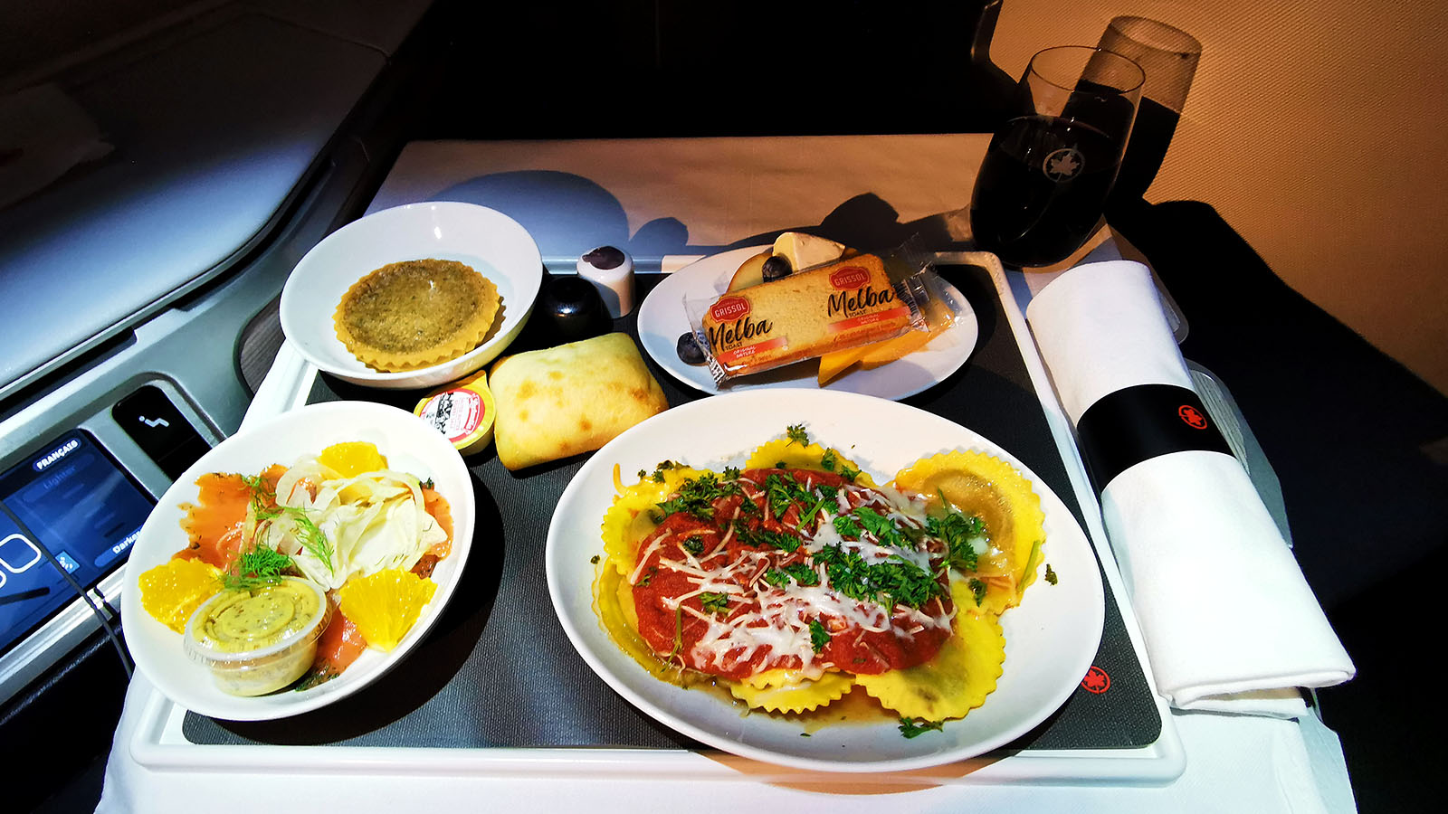 Dinner in Air Canada Boeing 787 Signature Class