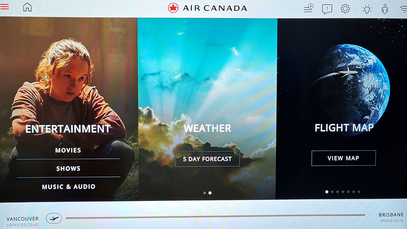 Content selection in Air Canada Boeing 787 Signature Class
