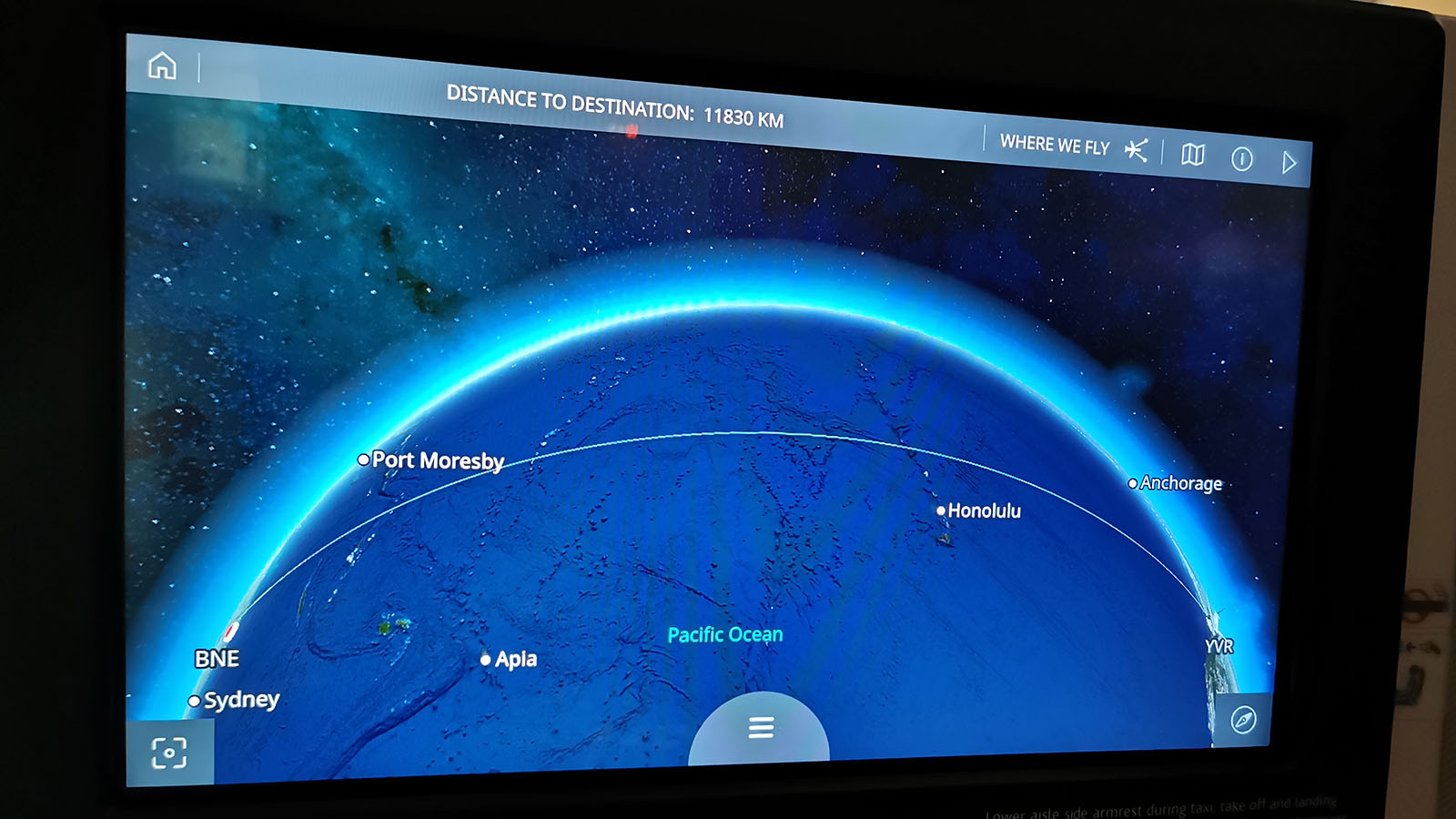 TV map in Air Canada Boeing 787 Signature Class