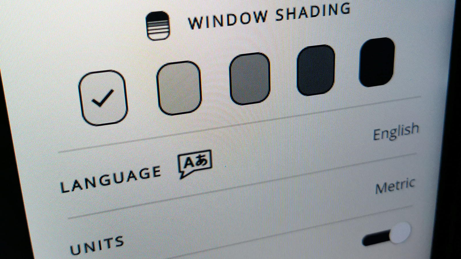 Choose your window settings in Air Canada Boeing 787 Signature Class