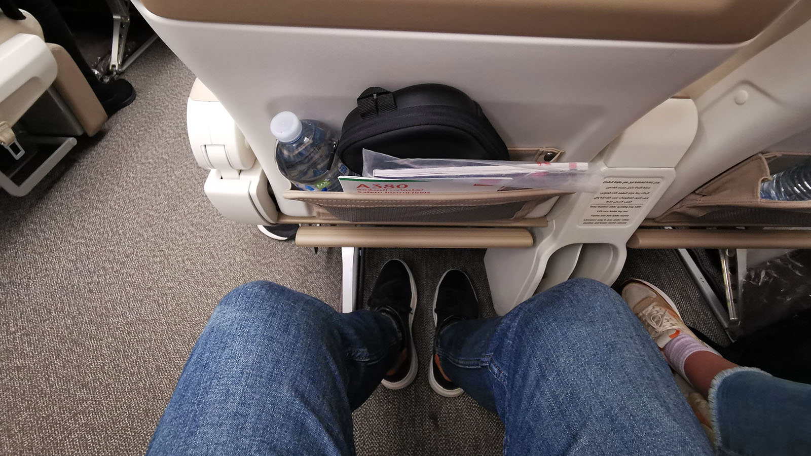 Knee space in Emirates Airbus A380 Premium Economy