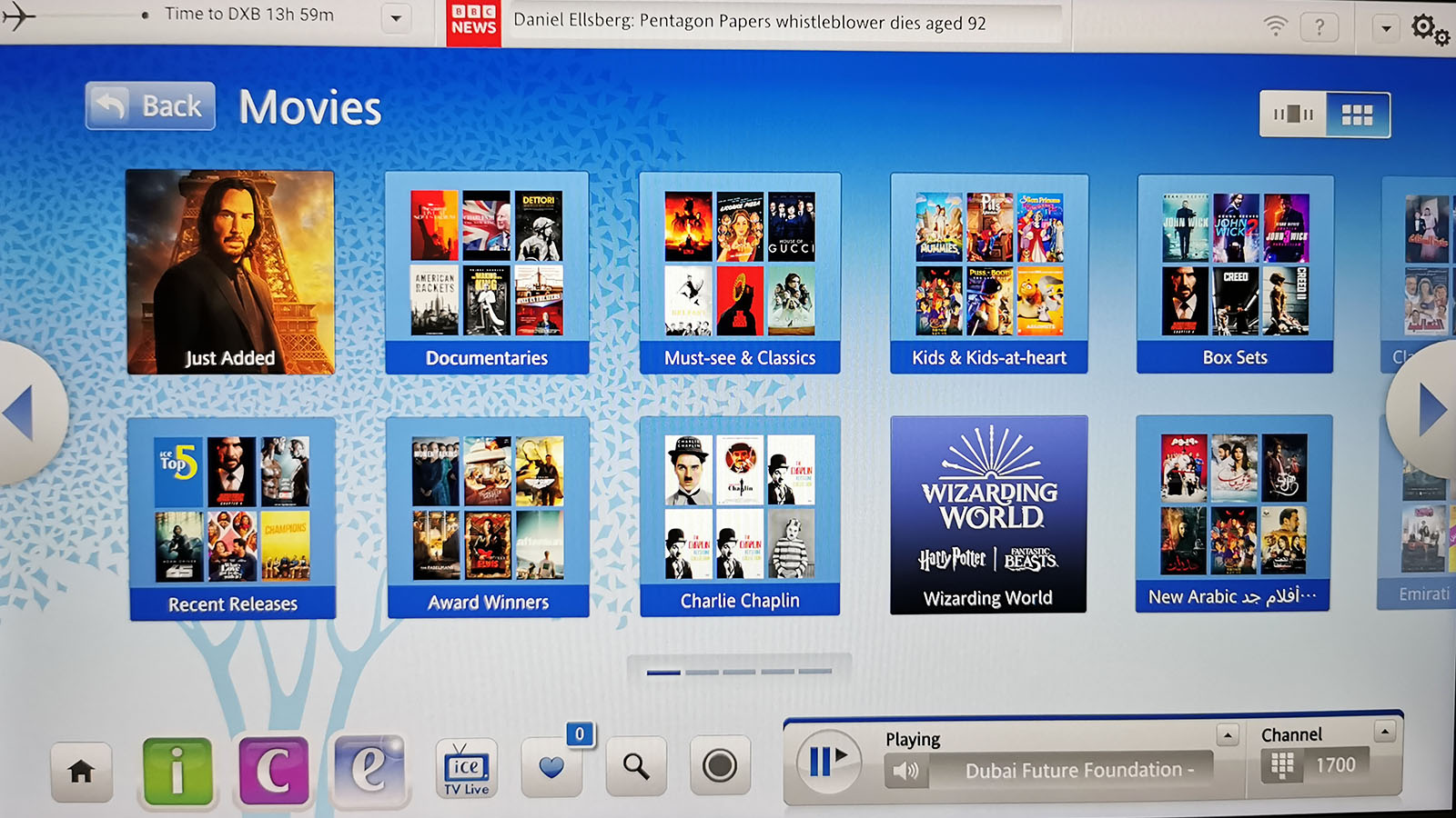 Entertainment content in Emirates Airbus A380 Premium Economy
