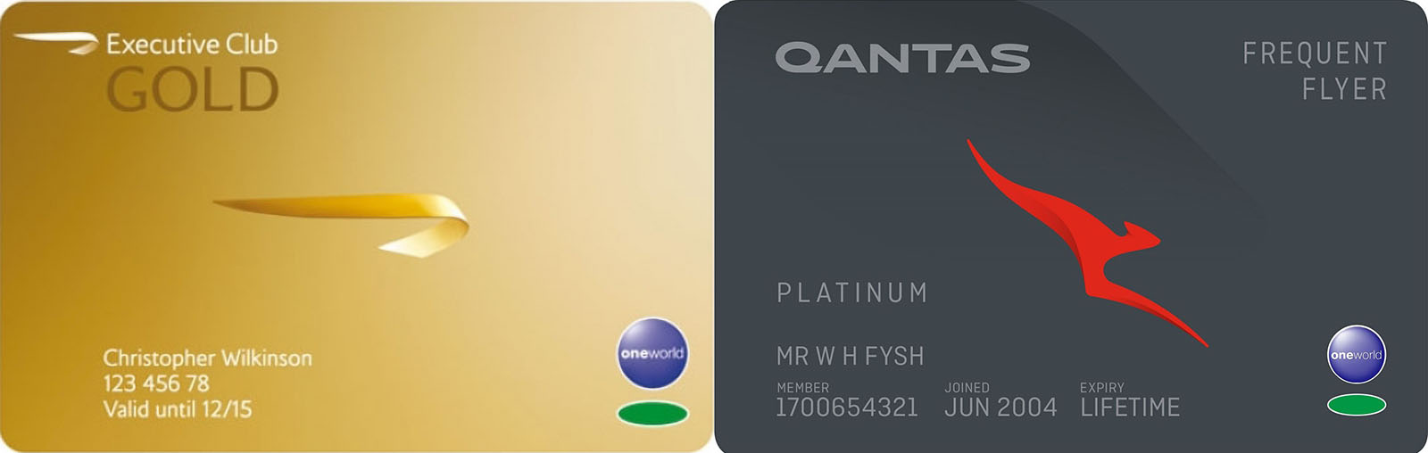 Lifetime oneworld Emerald frequent flyer cards of British Airways and Qantas