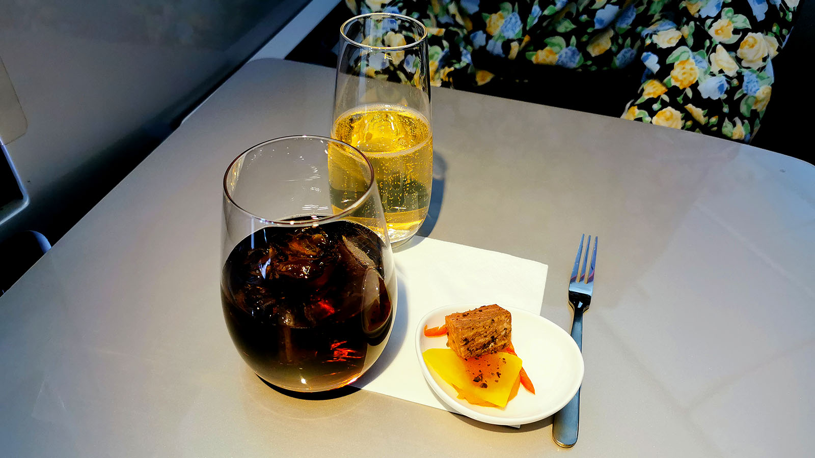 Beef tenderloin bite in Air New Zealand Boeing 777 Business Premier