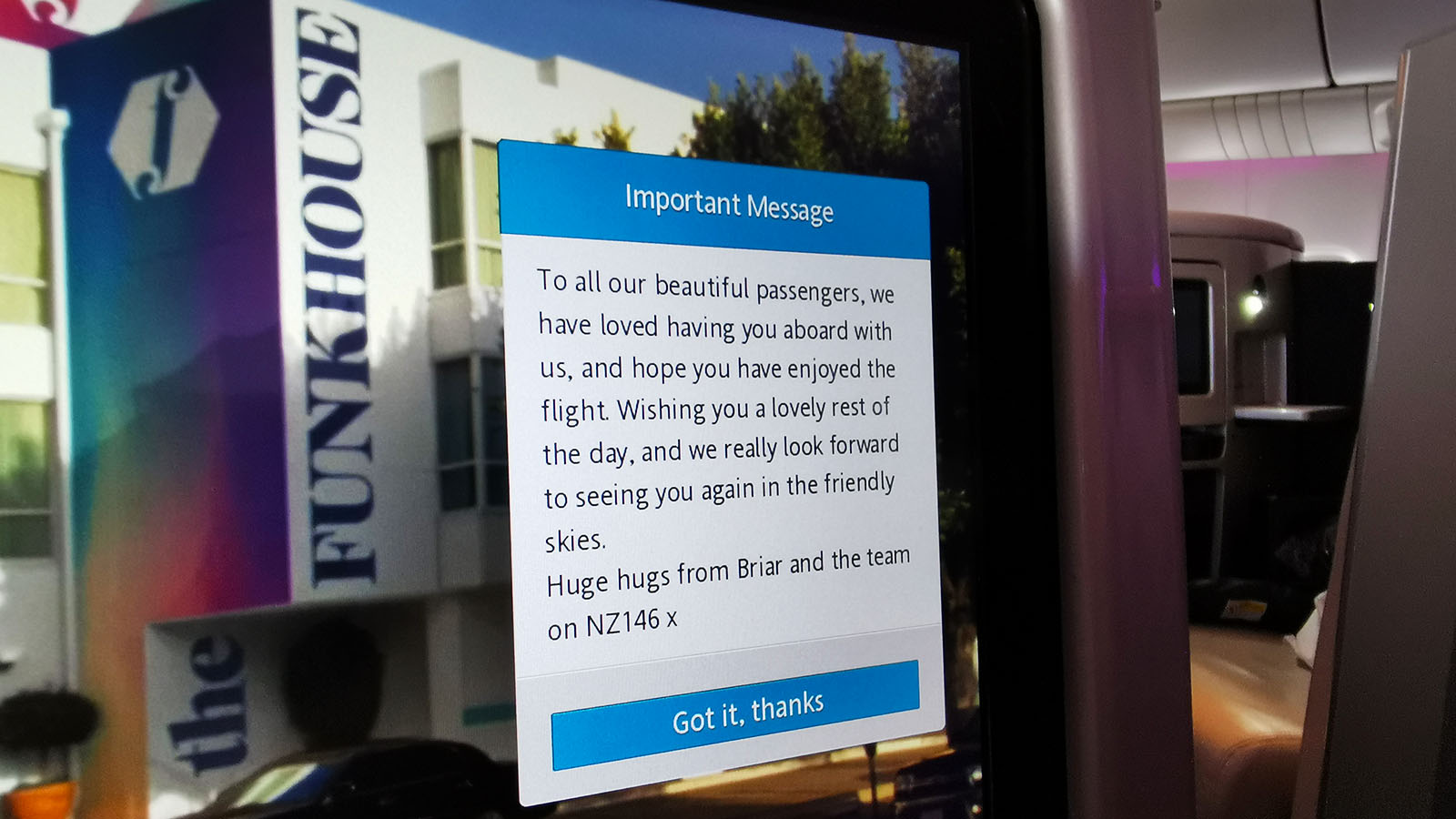 Cabin notifications in Air New Zealand Boeing 777 Business Premier