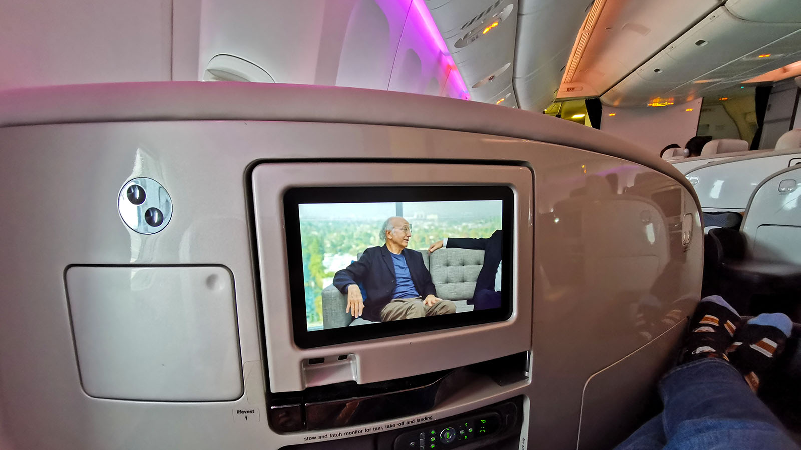 Entertainment screen in Air New Zealand Boeing 777 Business Premier