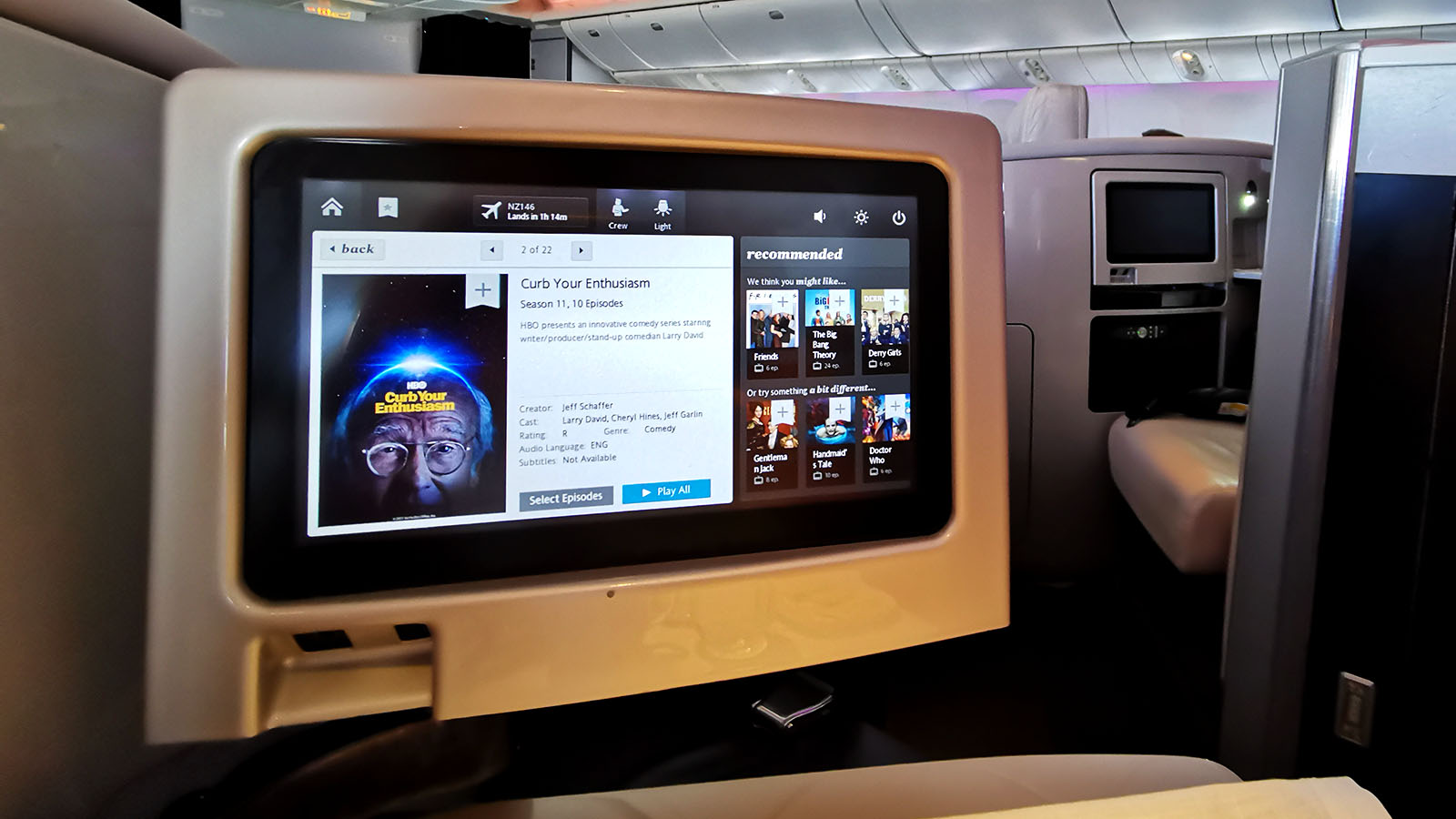 Entertainment in Air New Zealand Boeing 777 Business Premier