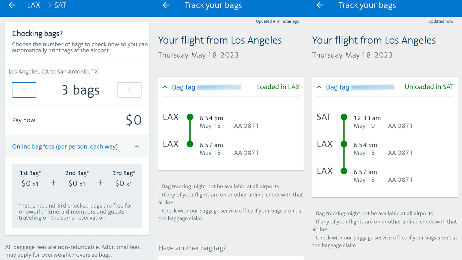 Track your suitcase when flying American Airlines Boeing 737 Economy