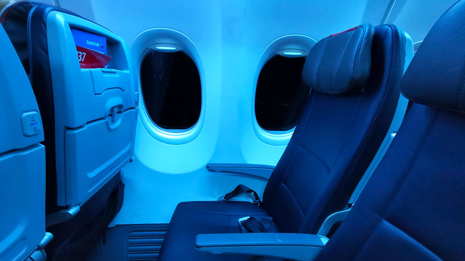 Blue colour in American Airlines Boeing 737 Economy