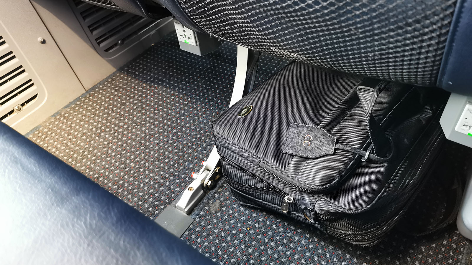 Underneath the seat in American Airlines Boeing 737 Economy