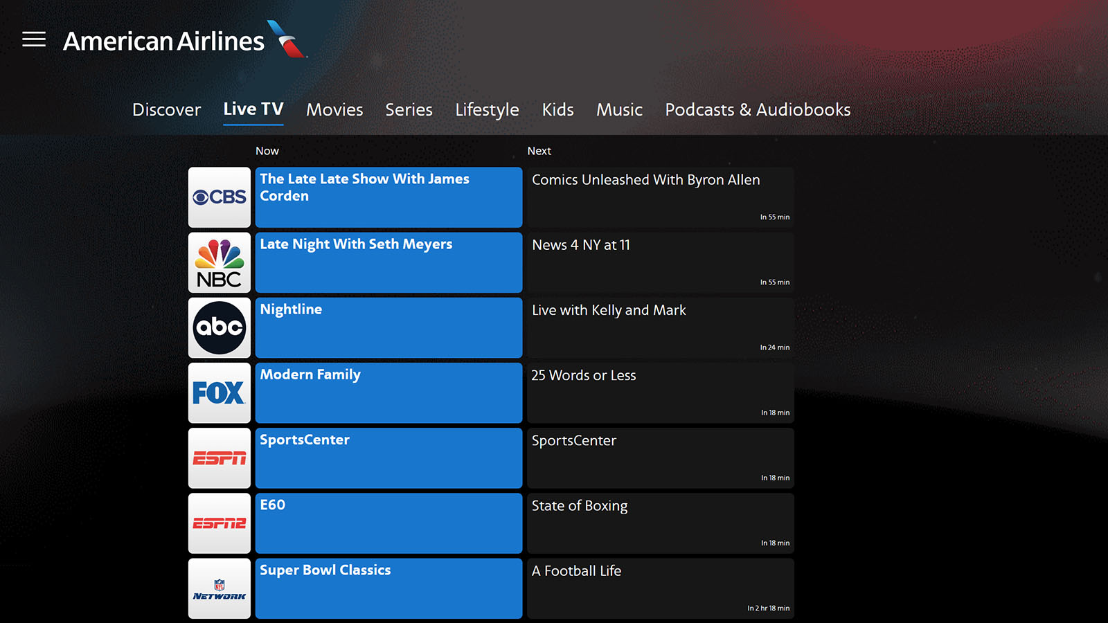 Streaming television in American Airlines Boeing 737 Economy