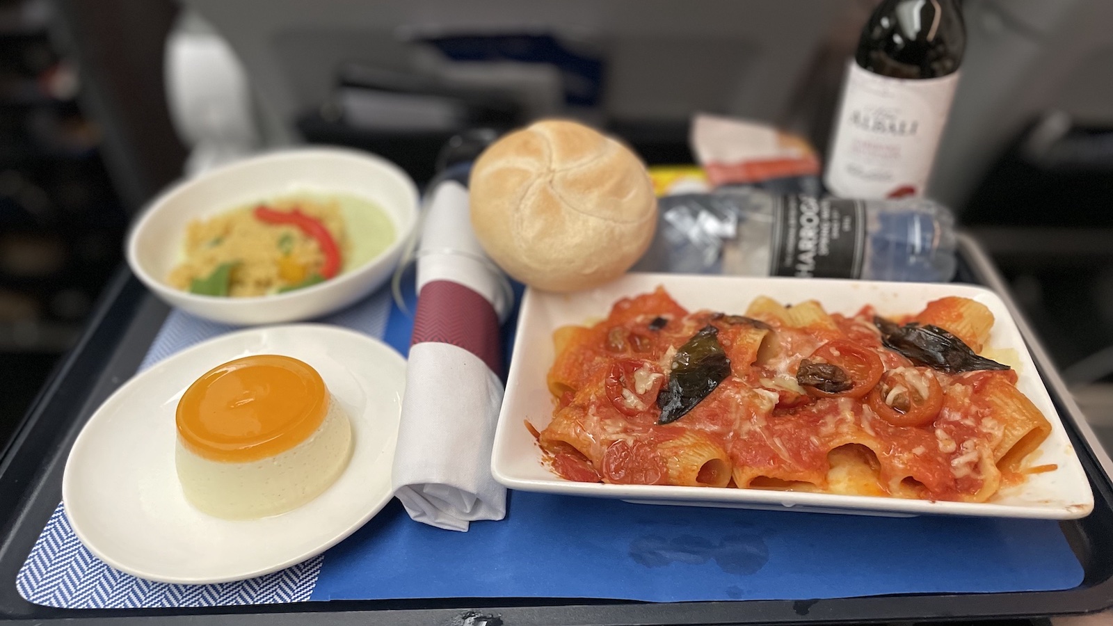 British Airways Premium Economy Dinner Rigatoni Pasta