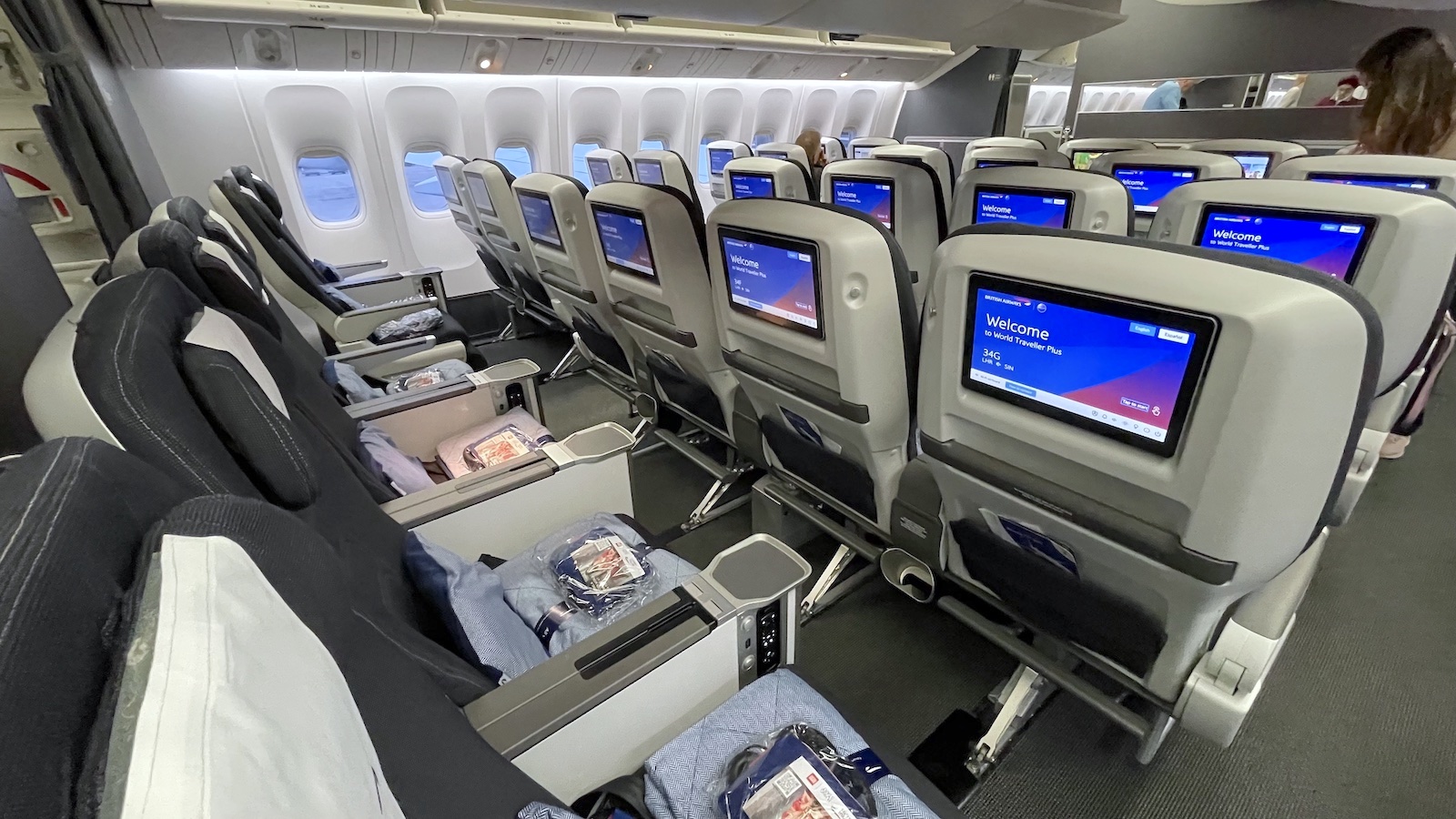 British Airways Boeing 777 Premium Economy Cabin Rear Aerial View