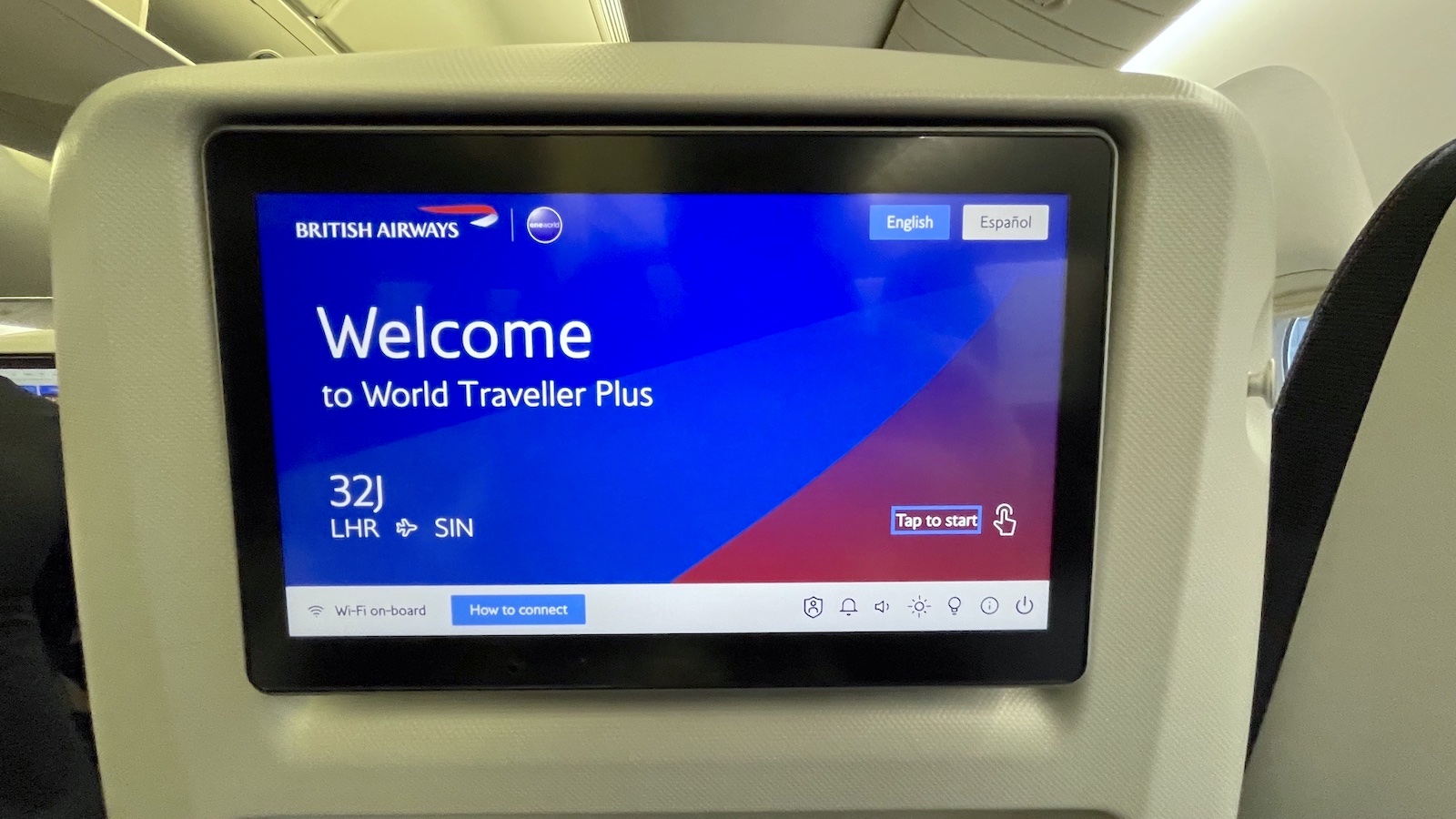 British Airways Boeing 777 Premium Economy Entertainment Screen