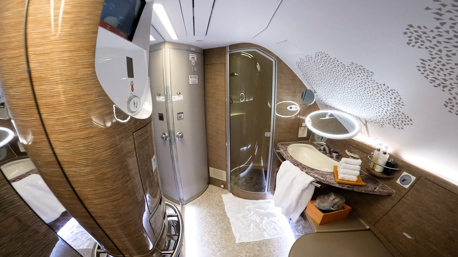 Shower onboard Emirates First Class from SYD-CHC