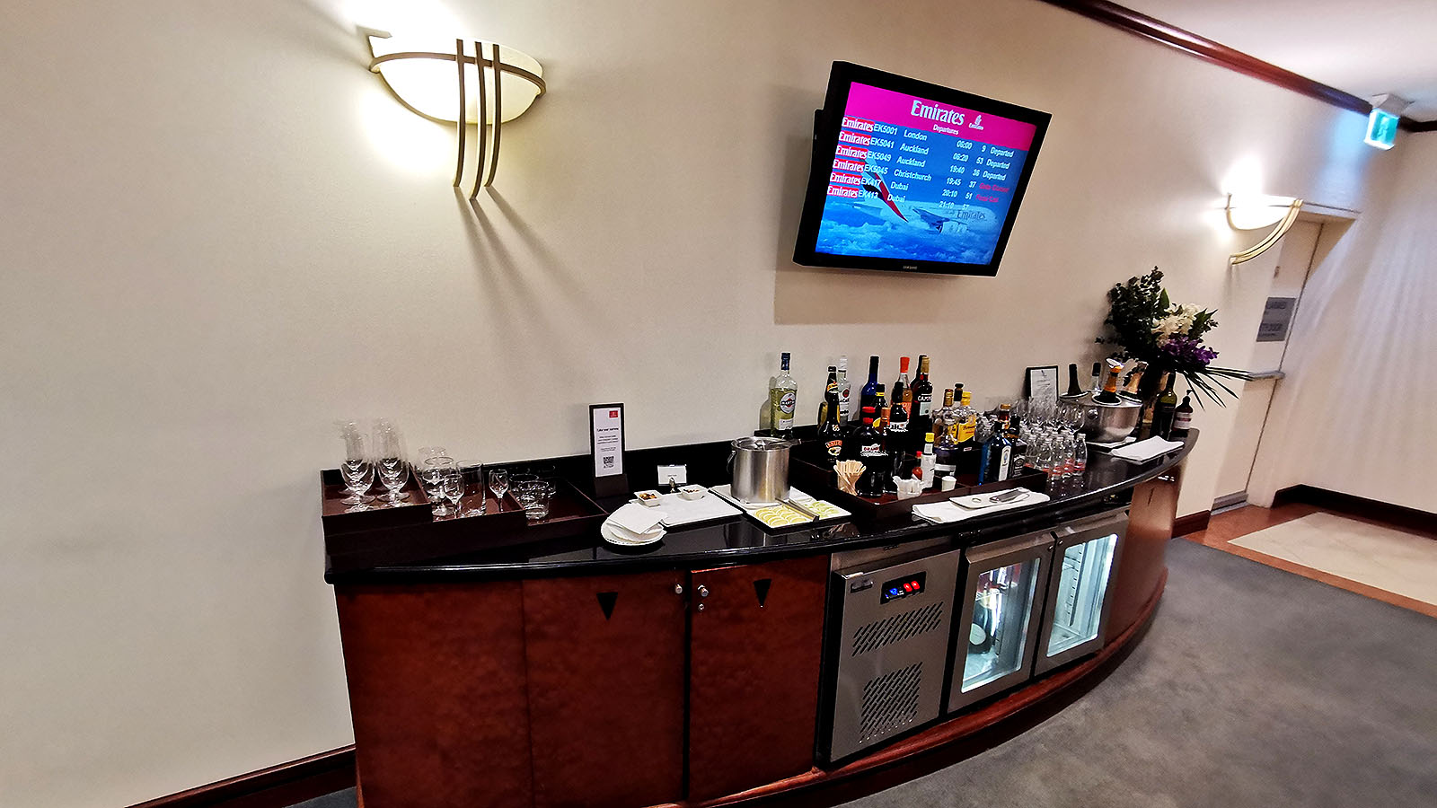 Self serve drink counter in the Emirates Lounge in Sydney