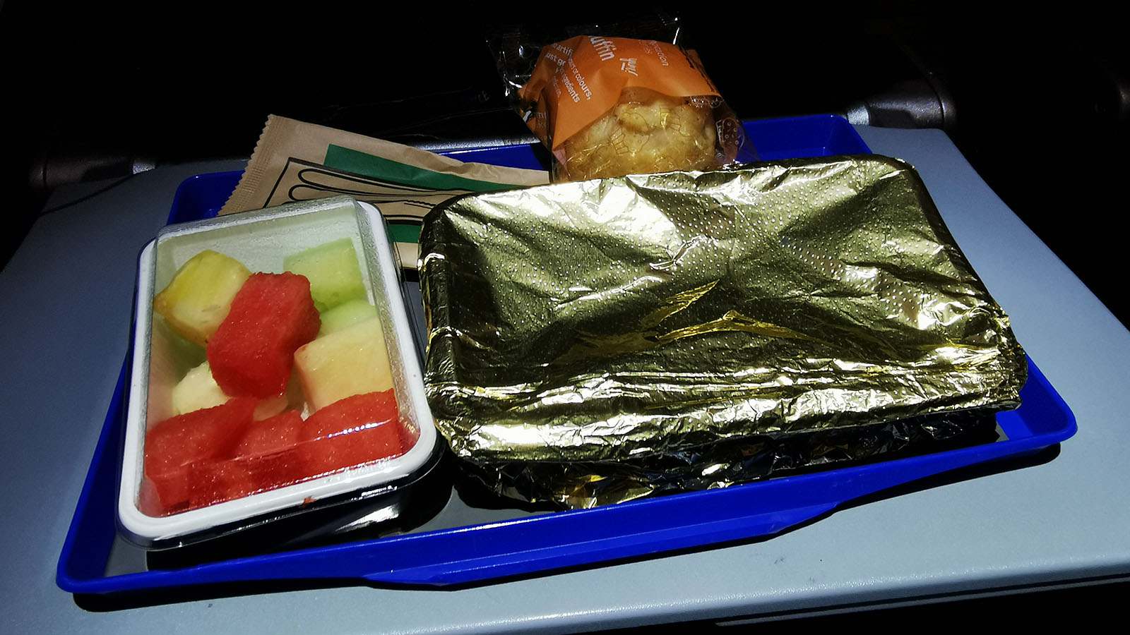 Hot food in United Airlines Boeing 787 Economy