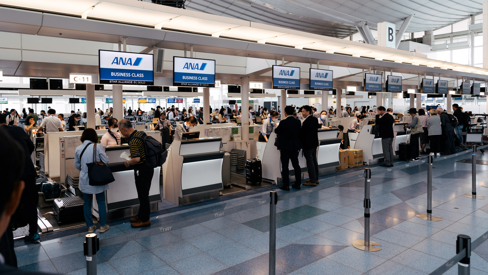 ANA Business Class check-in.