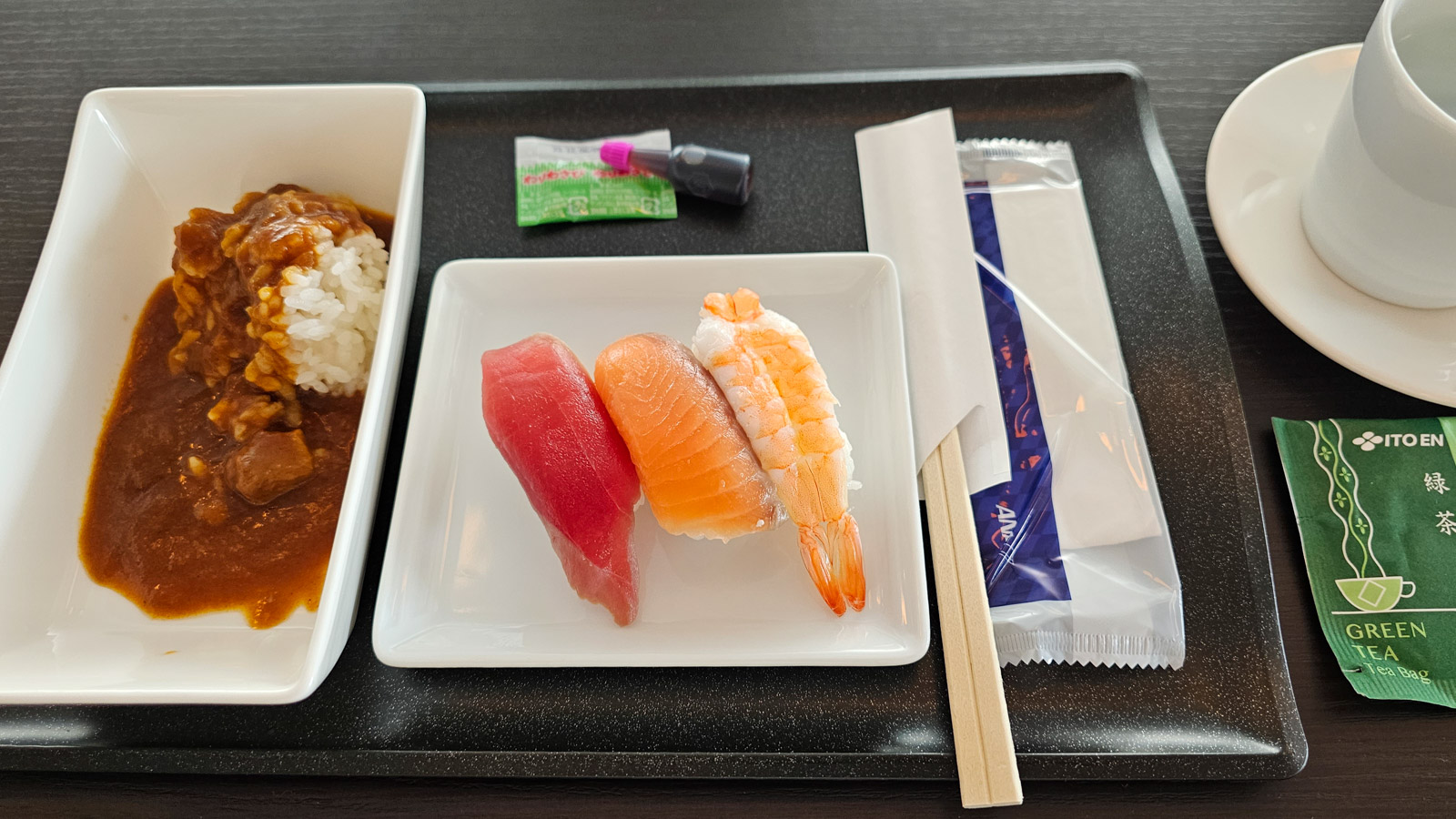 ANA Business Class lounge sushi