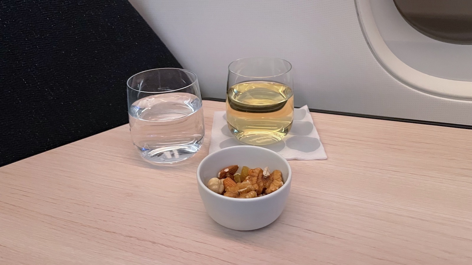 Finnair A350 Business Class Hot Nuts and Wine