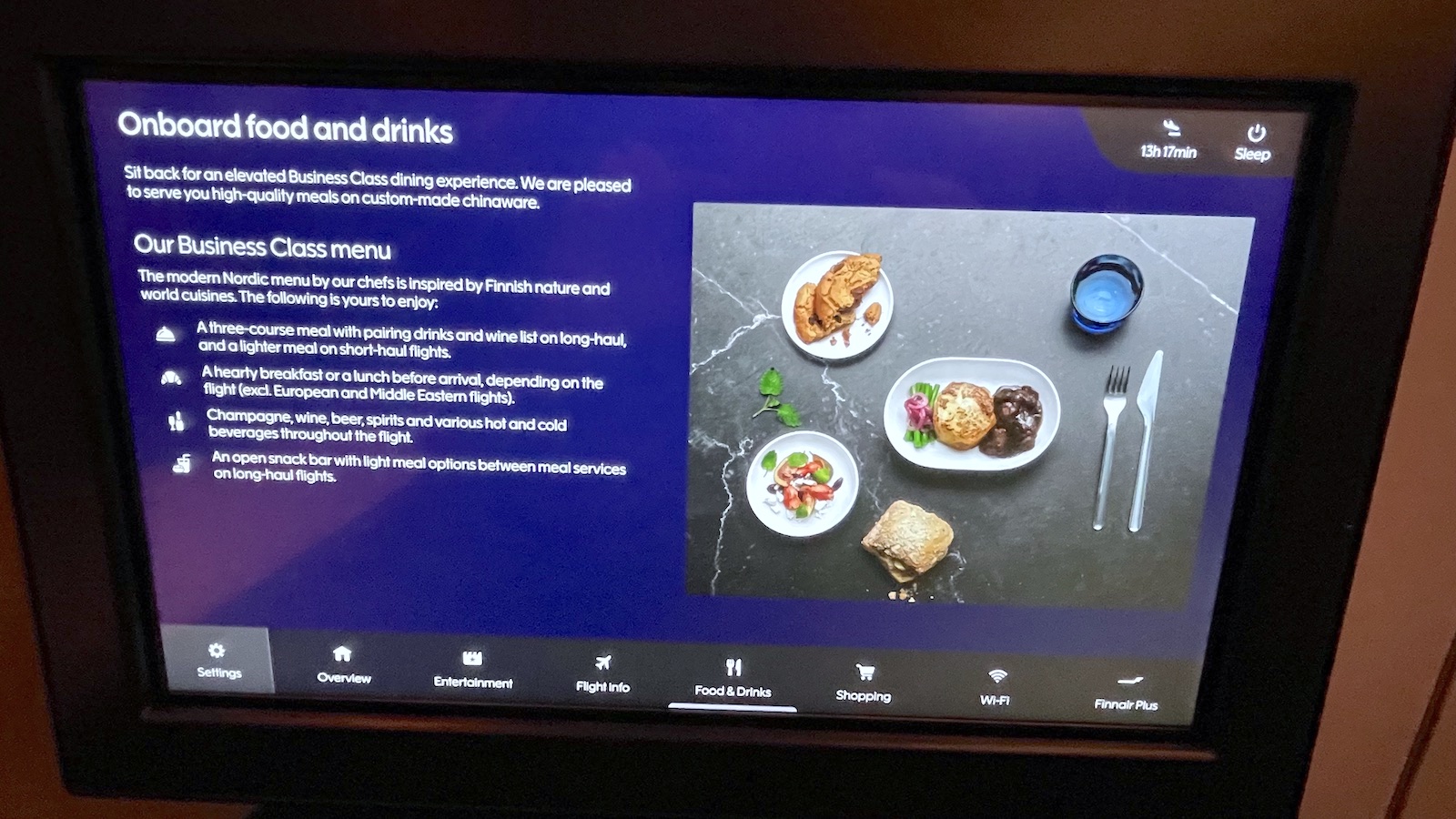 Finnair A350 Business Class Seat Digital Menu