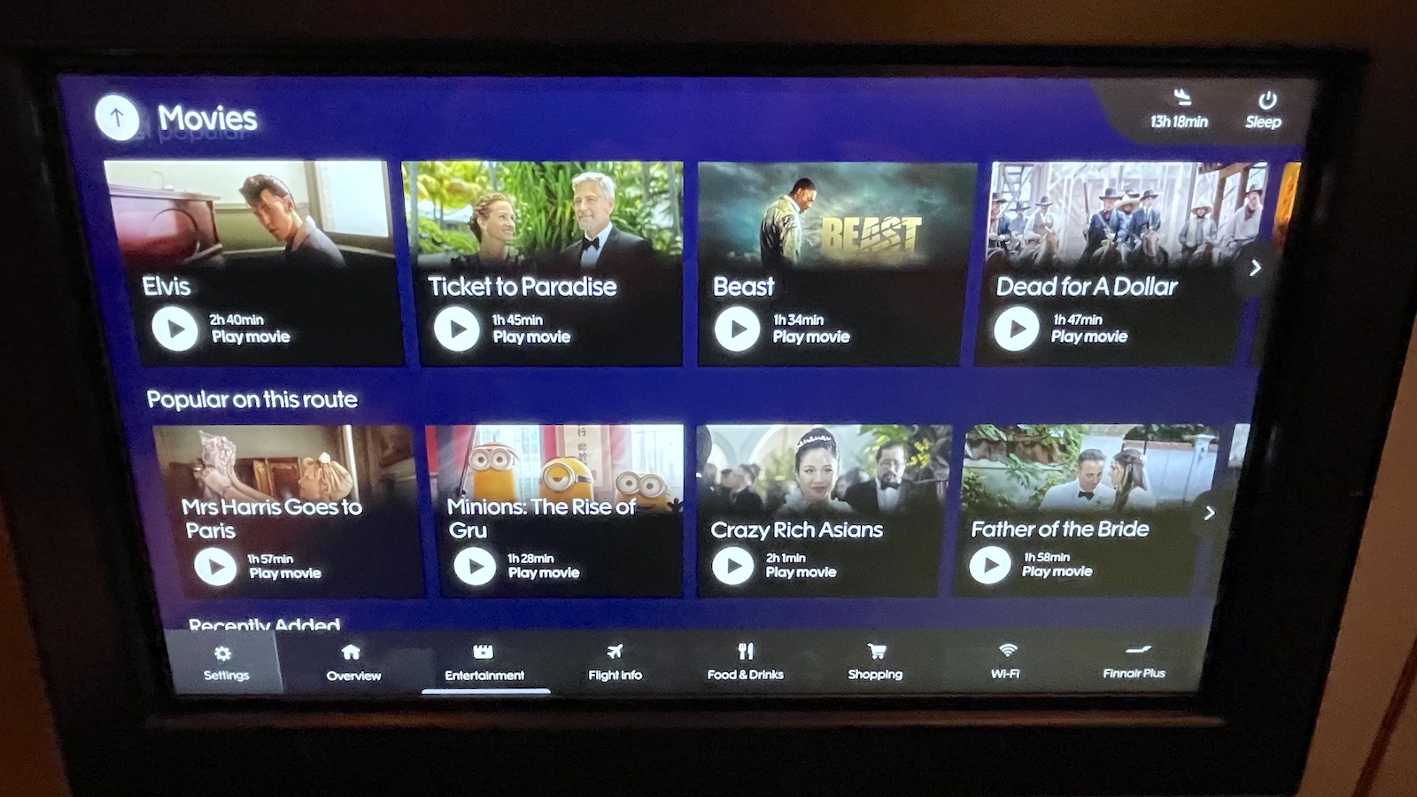 Finnair A350 Business Class Entertainment Movies Selection