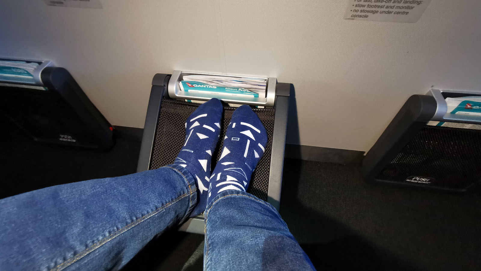 Feet up in Qantas A380 Premium Economy