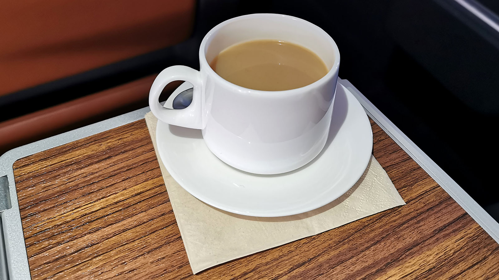 Hot drink in Qantas A380 Premium Economy