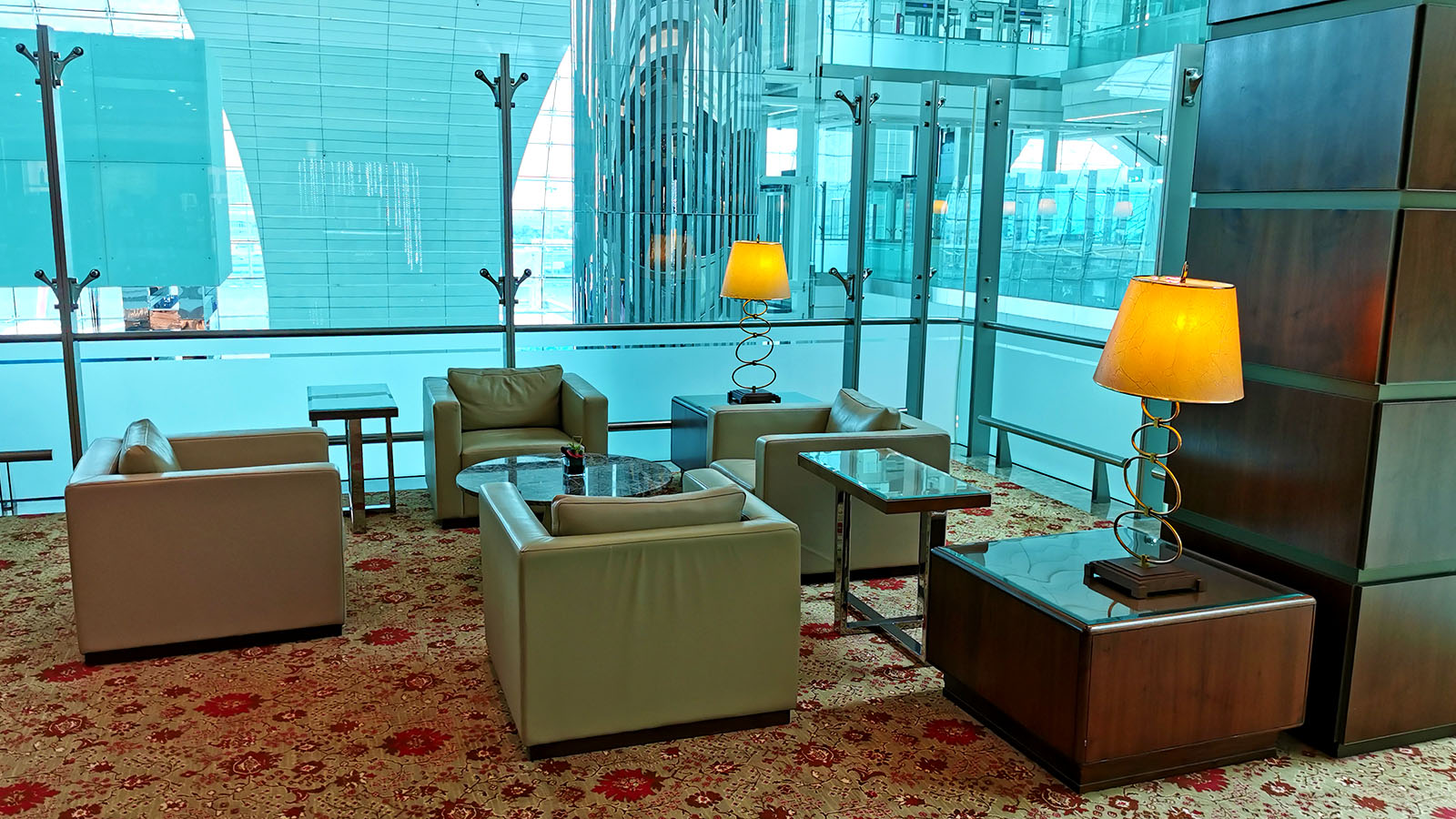 Chairs in the Emirates First Class Lounge in Dubai Concourse A