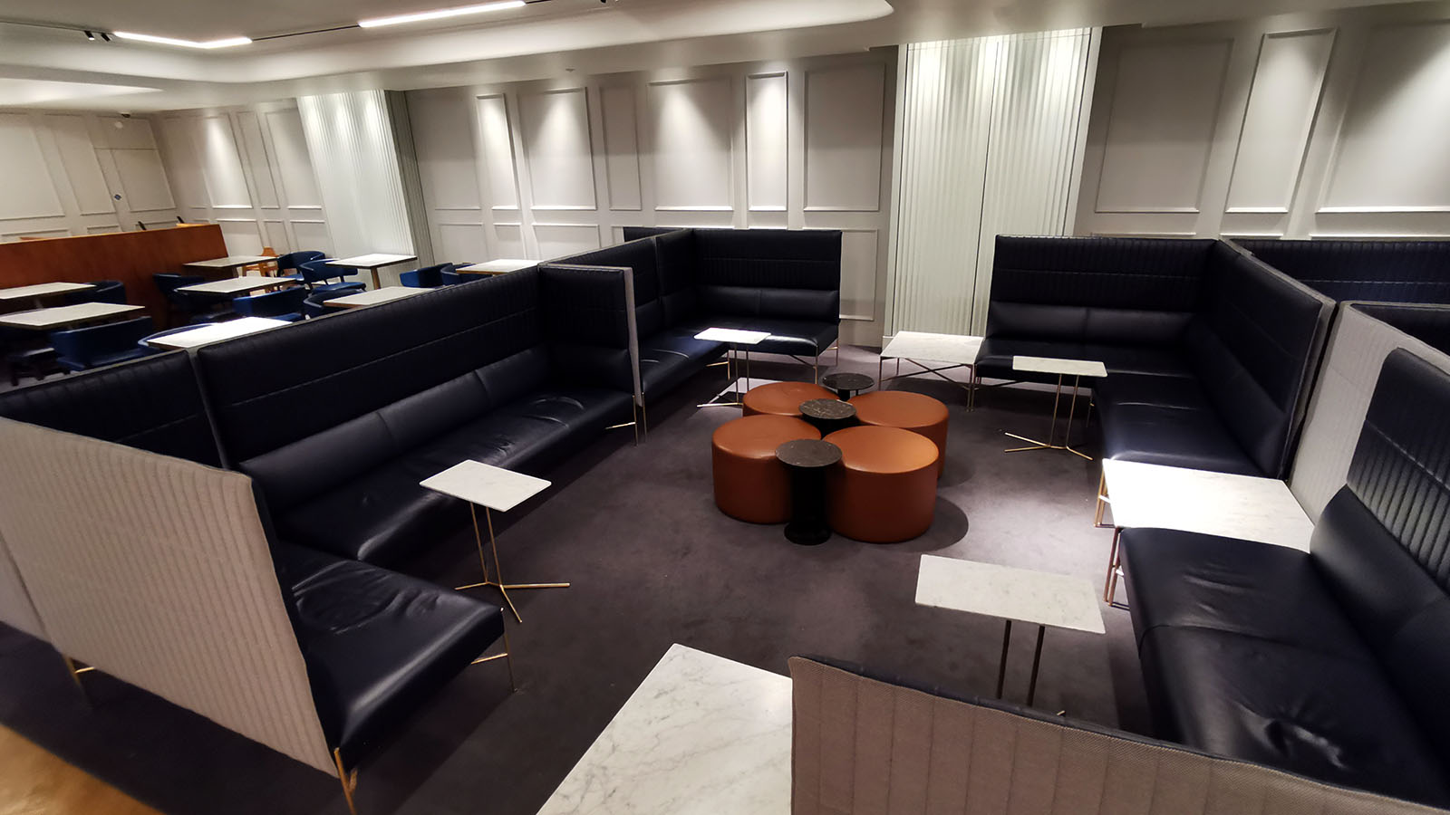 Collection of seats in The Qantas International London Lounge