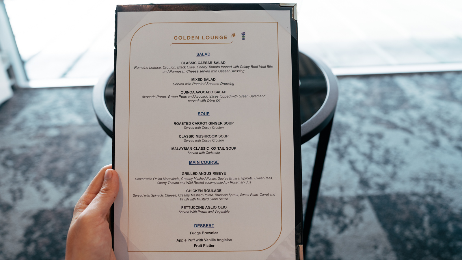 Malaysia Airlines Platinum Lounge menu