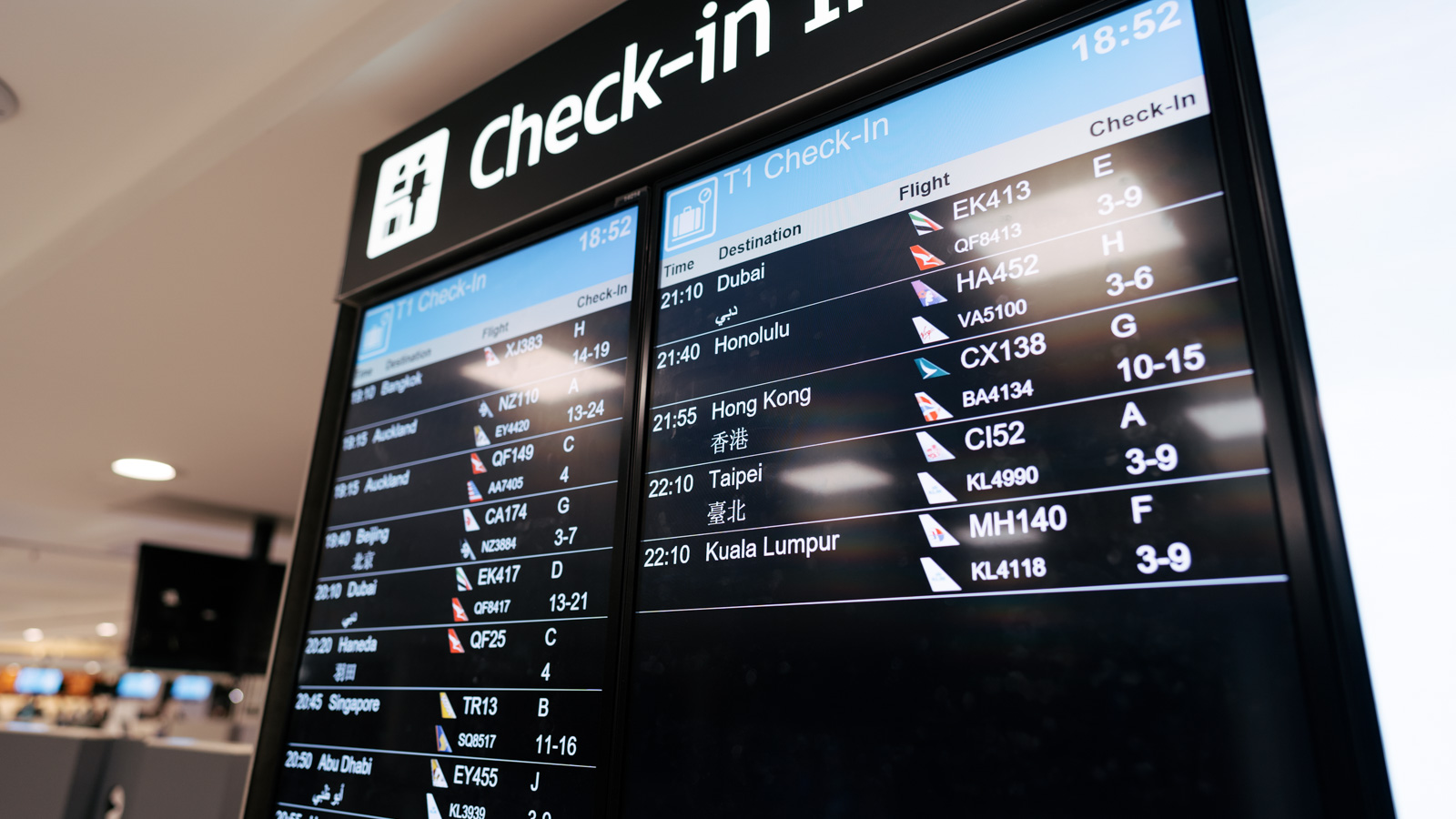 China Airlines A350 Business departures board Sydney