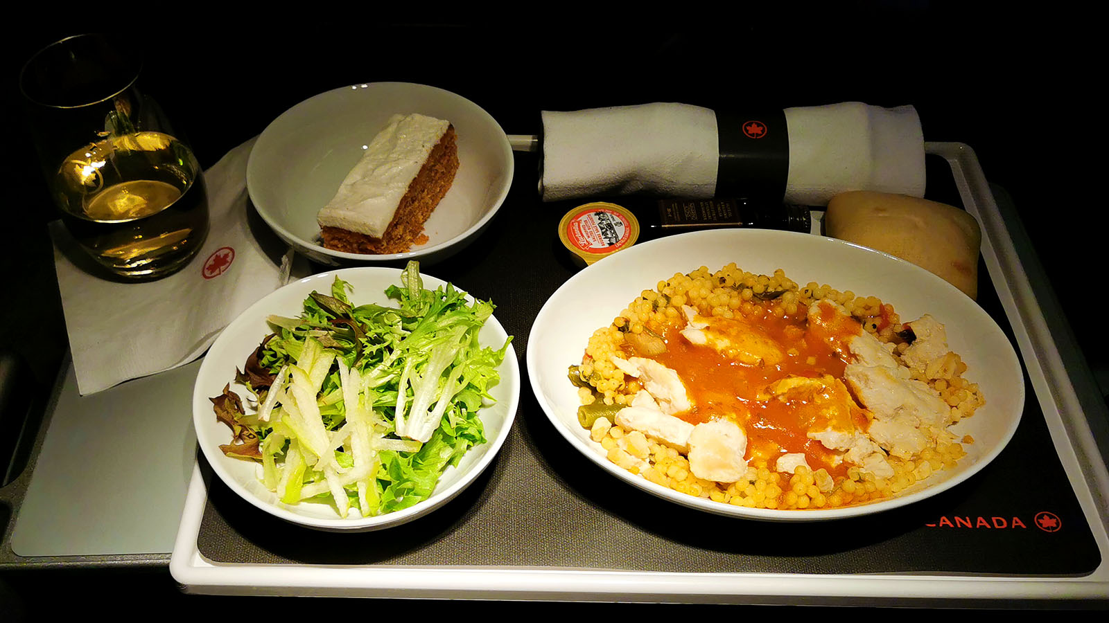 Chicken dinner in Air Canada Bombardier CRJ900 Business Class