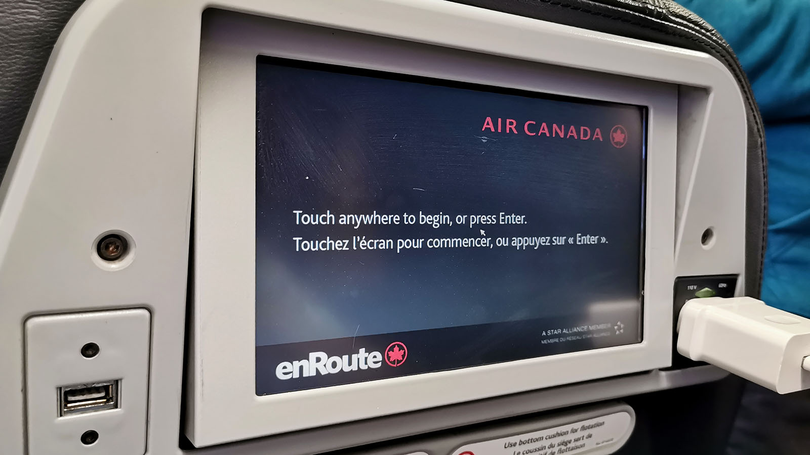 Television screen in Air Canada Bombardier CRJ900 Business Class