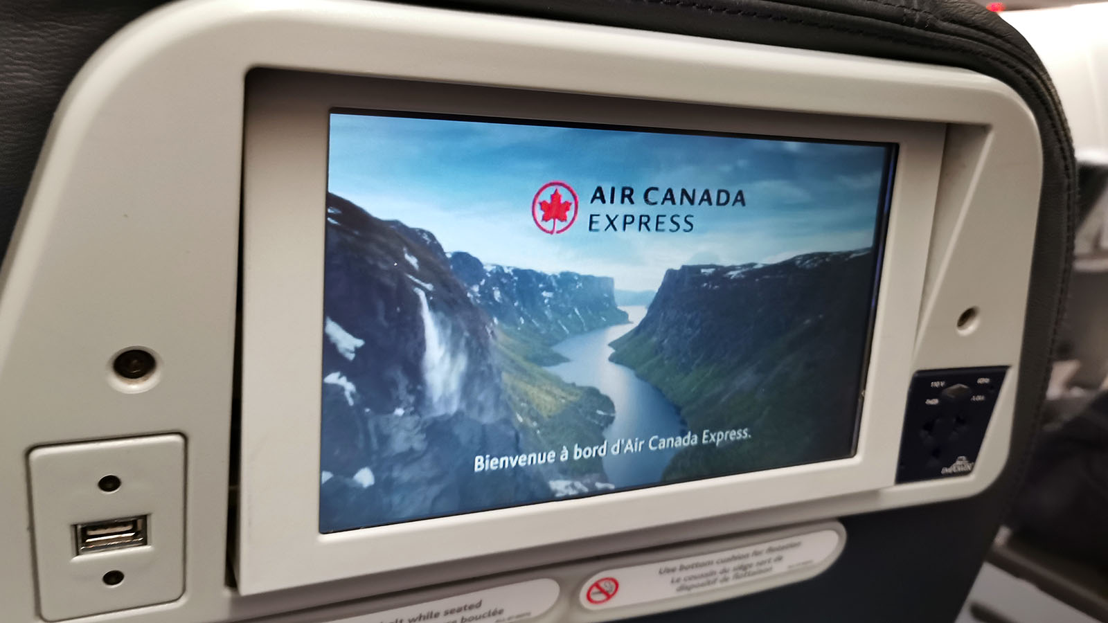 Inflight entertainment system in Air Canada Bombardier CRJ900 Business Class