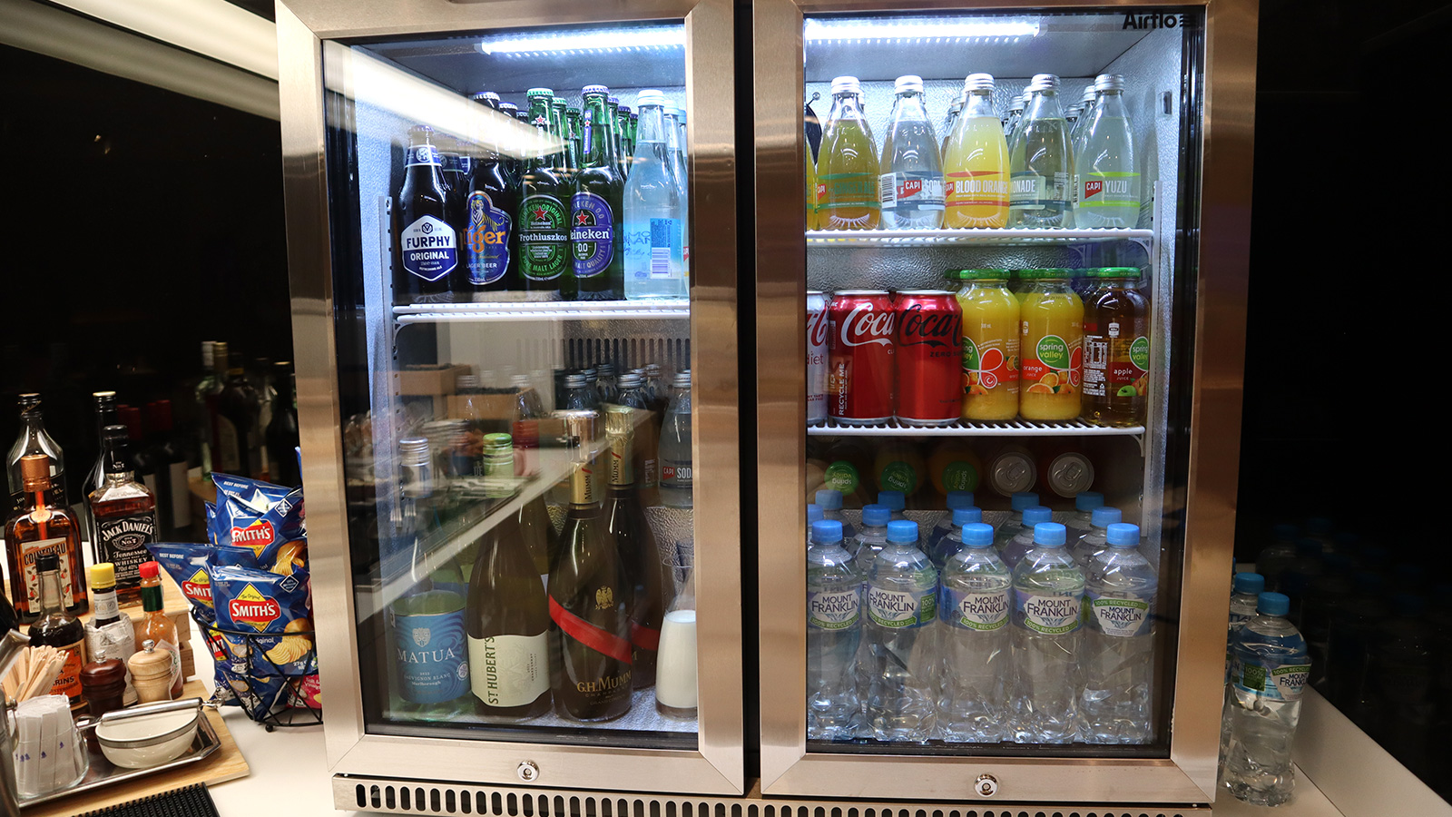 drinks fridge at SilverKris First Class Lounge Melbourne