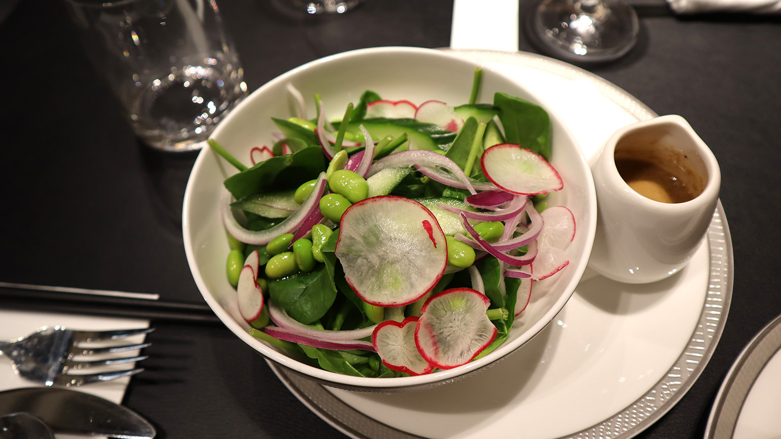 Japanese edamame salad in the Singapore Airlines SilverKris First Class Lounge, Melbourne