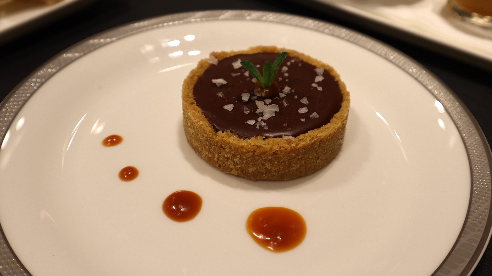 Belgian dark chocolate tart in the Singapore Airlines SilverKris First Class Lounge, Melbourne