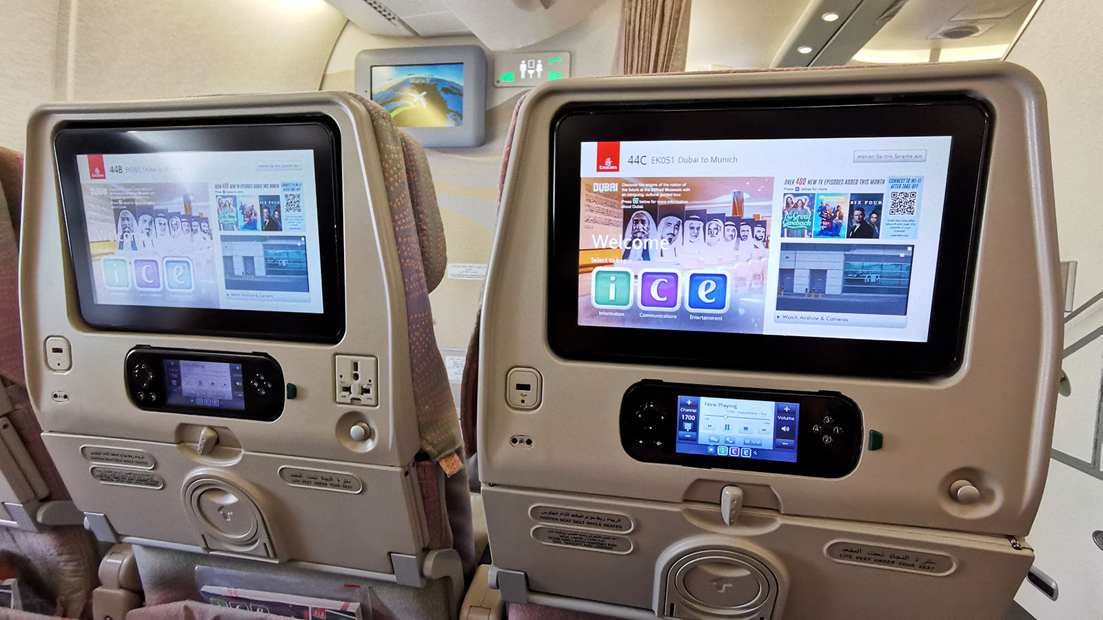 Screens in Emirates Airbus A380 Economy